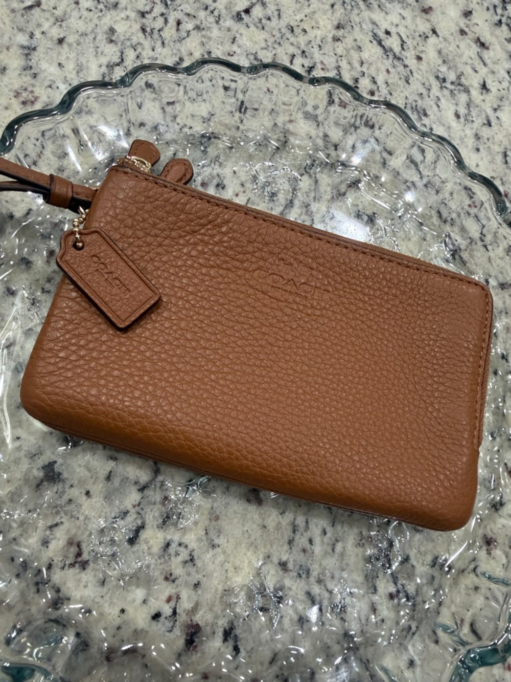 Coach Tan Pebbled Leather Wristlet